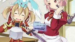 Dragons Swords pink hair anime girls short hair twintails sword 