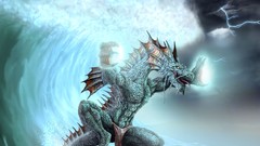 Dragons tsunami Poseidon fantasy art