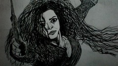 Drawings wand black hair harry potter Helena Bonham Carter 