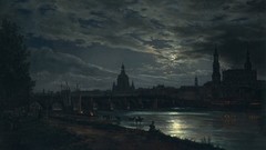 Dresden moonlight Bridges lakes cityscapes artwork Johan 