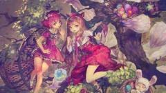 Dress anime girls short hair animal ears tails redheads Easter 