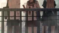 Dress back railing schoolgirls blondes skirts long hair anime 
