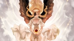 Dress barefoot anime girls cleavage angel wings pixiv fantasia 