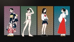 Dress black background socks navel schoolgirls skirts long hair 