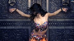 Dress black hair arms raised belly dancers