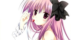 Dress cherries anime girls hair ribbons violet hair Korie Riko 