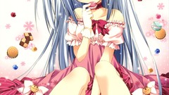 Dress cookies Ribbons eating long hair anime girls silver hair 