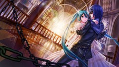 Dress dancing blue hair anime girls blue eyes hatsune miku 
