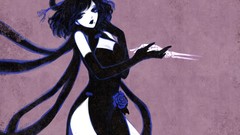 Dress gloves short hair black dress touhou black hair cleavage 