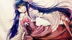 Dress grin Knives blue hair umineko no naku koro ni twintails 