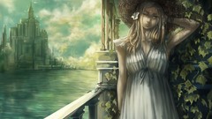 Dress hats blondes long hair anime girls blue eyes wink hair 