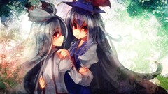 Dress hats white hair red eyes bows shirts hugging suspenders 