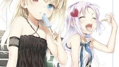 Dress Hearts white hair red eyes tongue blondes long hair anime 