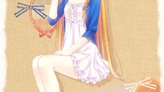 Dress letter Hearts long hair anime girls green eyes postcards 