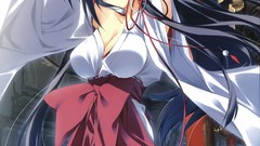 Dress long hair anime girls blue eyes miko cleavage Japanese 