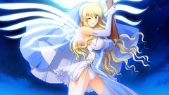 Dress long hair anime girls blue eyes wink bare shoulders game 