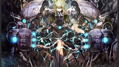 Dress long hair yellow eyes original characters power suit 