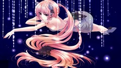 Dress pink hair long hair brown eyes sparkles vocaloid 