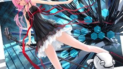 Dress red eyes microphones pink hair anime girls guilty crown 