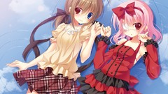 Dress red eyes Ribbons skirts pink hair anime girls blue eyes 