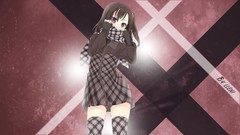 Dress red eyes scarfs long hair anime girls brunettes ponytails 