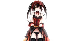 Dress red eyes stockings blush yellow eyes black hair ecchi 