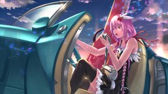 Dress Ribbons microphones pink hair anime girls guilty crown 