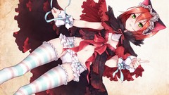 Dress Ribbons red dress anime girls green eyes short hair 