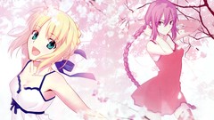 Dress saber Ribbons blondes long hair green eyes fate stay 