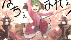 Dress short hair wink yellow eyes green hair touhou open mouth 