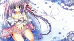 Dress staff long hair anime girls gray hair cleavage twintails 