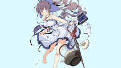 Dress staff Ribbons anime girls blue eyes brunettes flower 