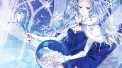 Dress staff smiling long hair anime girls crowns snow globe 