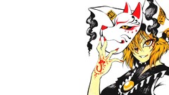 Dress white background hats blondes masks tattoos smiling anime 