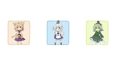 Dress white background hats blue hair anime girls blue eyes 