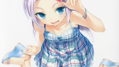 Dress white background Hearts white hair sitting bracelets long 