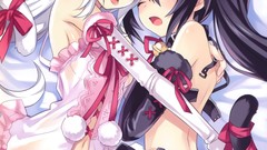 Dress white hair red eyes stockings skirts anime girls blue 