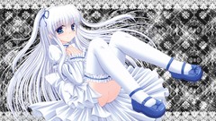 Dress white hair Ribbons long hair blue eyes lolita fashion 