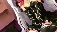 Dress white hair stockings blush long hair anime girls open 