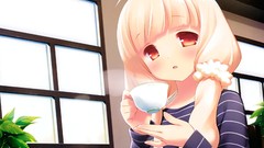 Drinks anime girls cafe sourire digital art cofee