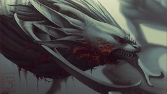 Drops rain dark Dragons teeth blood Jaws Beast mist creatures 