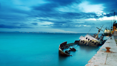 Drowned ship abandoned Harbour Watercraft