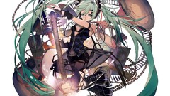 Drums blue hair anime girls blue eyes hatsune miku vocaloid bra 