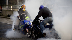 Dual motorbike burnout high