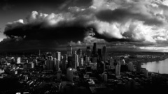 Dual Seattle cityscapes monochrome