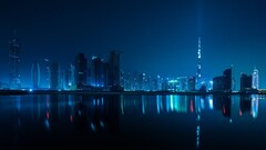dubai cityscape blue night united arab emirates Arabic water