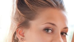 Earrings smiling blue eyes brunettes Simple Background Ennu A