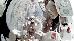 Earth spaceships outer space space suits spacescape