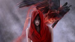 Energy rain woman Birds hood crows witches artwork red hood