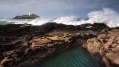 England rocks waves Cornwall lighthouses